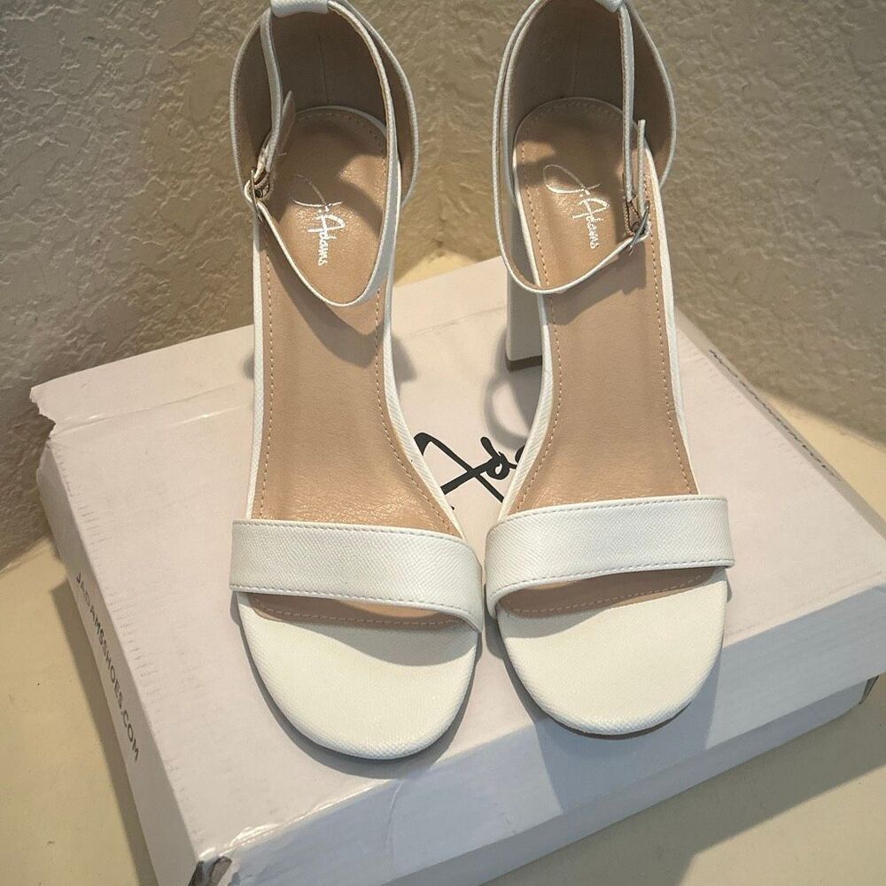 J Adams Women's Size 10 Shirley Ankle Strap Heeled Sandals White Textured NEW